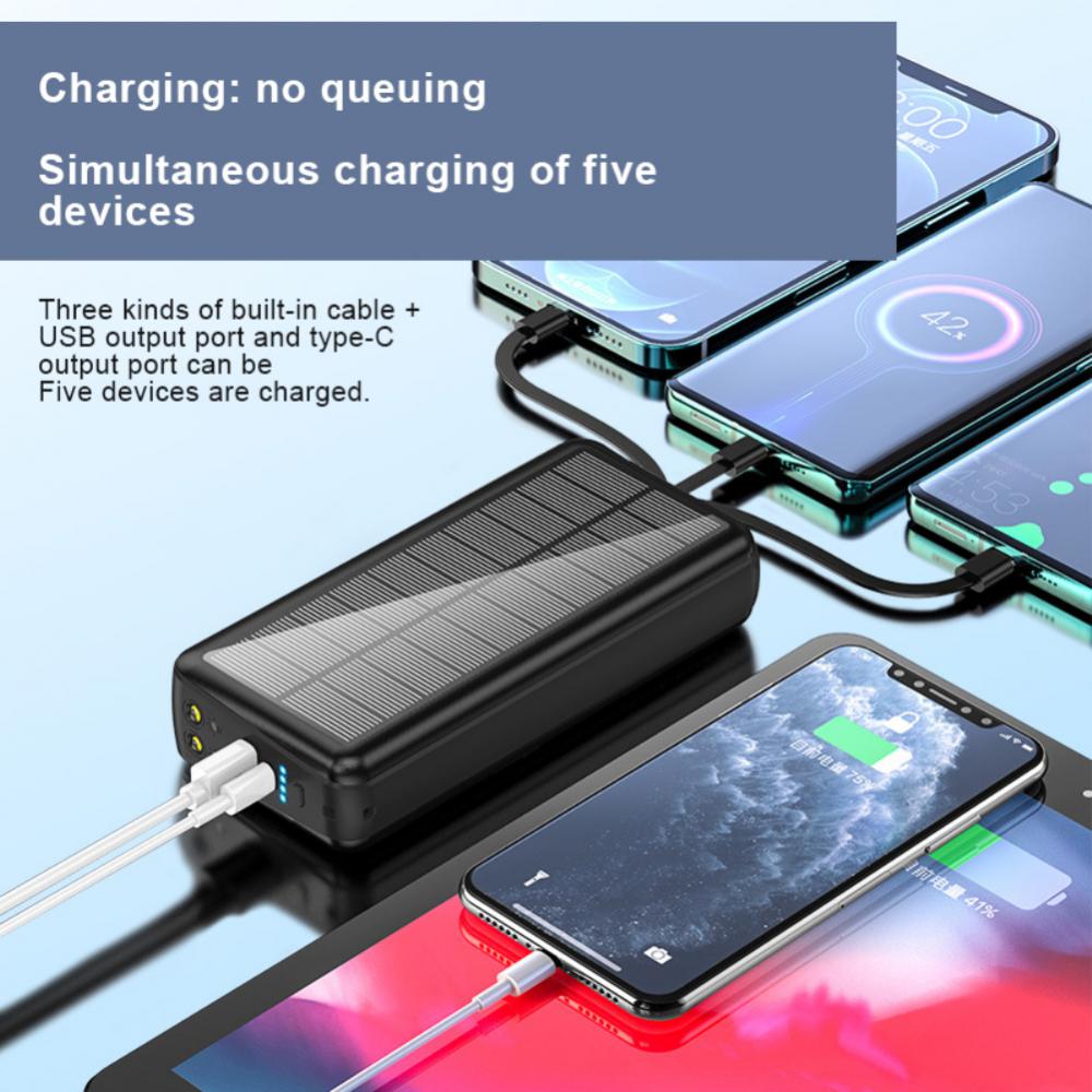 4 Usb Ports External Battery 30000mah Fast Charger 22.5w Top Solar Power Bank For Iphone 13 Samsung Built In Cable Plug
