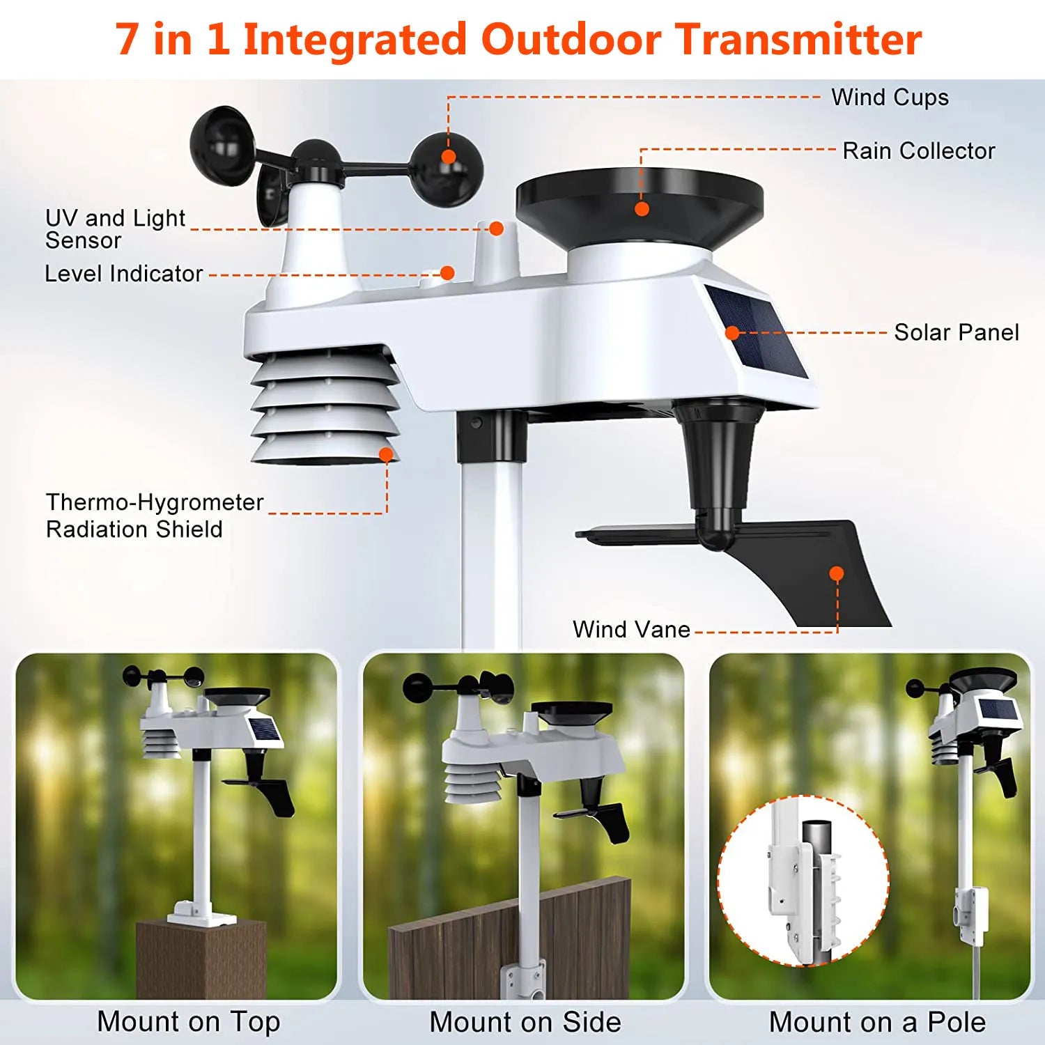 0370 WiFi Weather Station Outdoor Sensor Rain Gauge Weather Forecast Weather Base Weathercloud Temperature Humidity 8 Channel