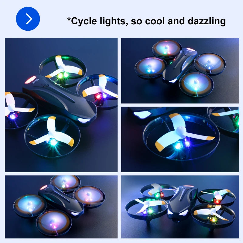 V16 Easy Fly Mini UAV Drone VR 4K Dual Camera Colorful LED Lights RC Helicopters Toy Long Range 360° Full Protection Free Return