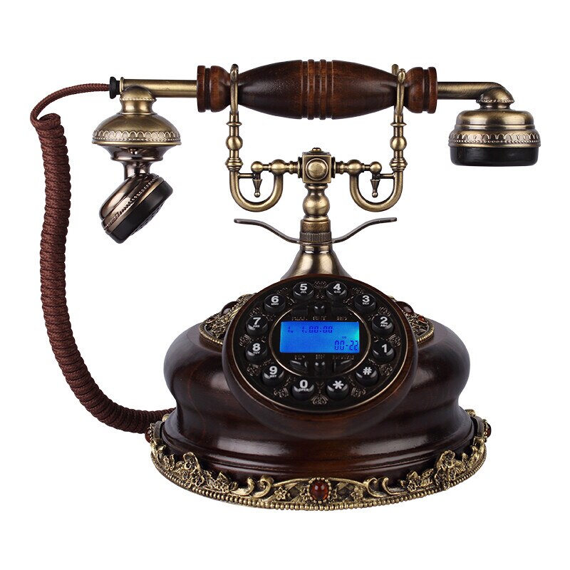 Solid Wood Antique Classics Old Telephone Retro Home Fashion Creative Wired House Fixed Phone Office Turntable Landline