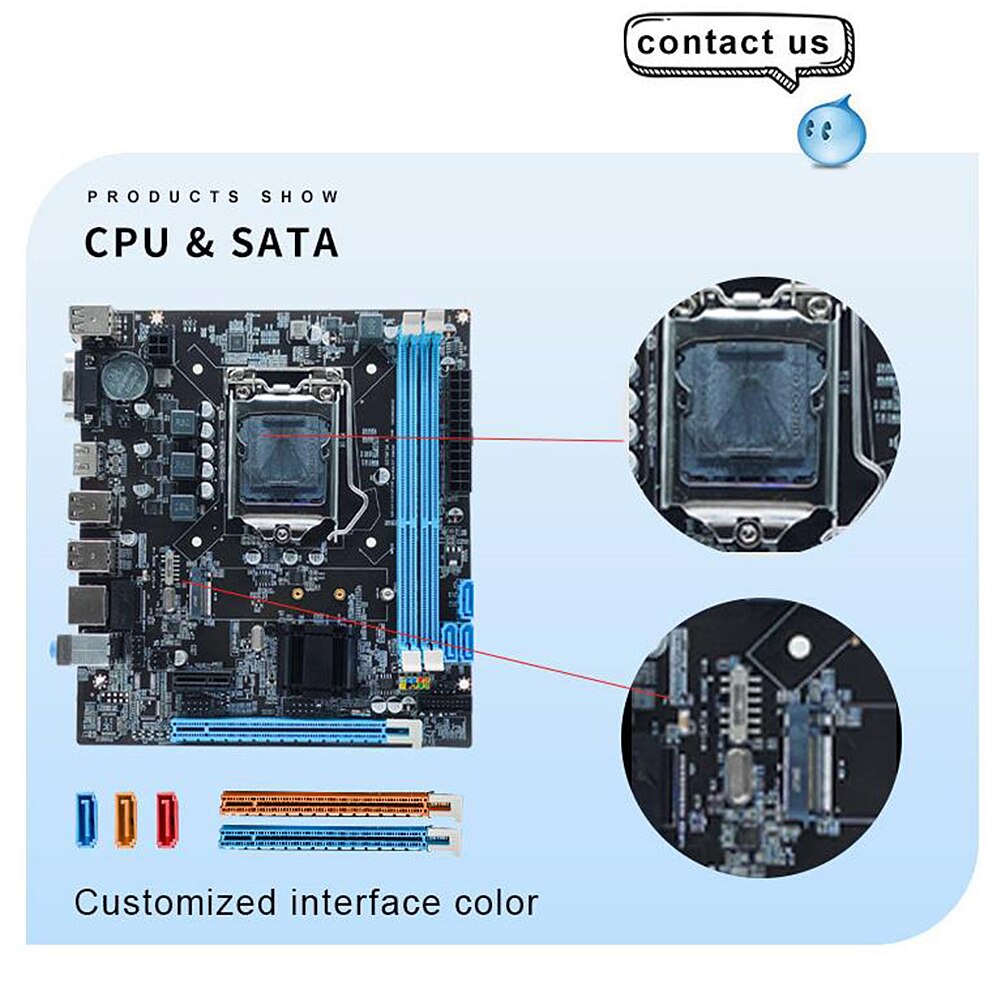 H61 Computer Motherboard 16GB Micro-ATX PC Main Board Support 2 X DDR3 4 X SATA 2.0 Realtek 10/100 Mbps LAN Onboard for Office