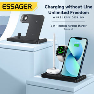 Essager 4 in 1 Wireless Charger Stand 15W Charging For iPhone 14 13 12 11 X Apple Watch Pencil Airpods Pro Chargers Dock Station