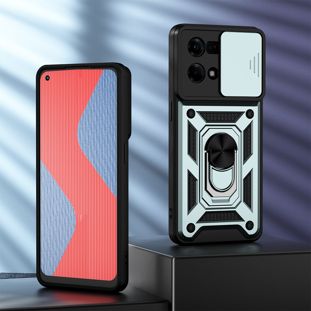 KEYSION Shockproof Case for OPPO Reno 7 4G 7Z 5G 7 Pro Push Pull Camera Protection Ring Phone Back Cover for OPPO F21 Pro 4G 5G