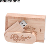 POWERONE (Free Custom Logo) Wooden USB Flash Drives 64GB Rotation USB + Box Pendrive 32GB Photography USB 2.0 Memory Stick 16GB