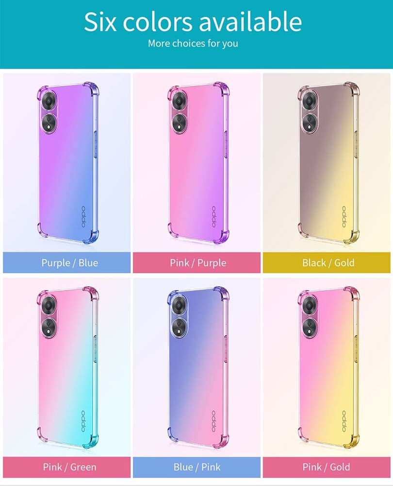 Phone Case for Oppo A78 5G A16 A16s A54s A96 4G A76 4G A94 5G A72 A52 Clear Gradient Anti Scratch Flexible TPU Shockproof Cover