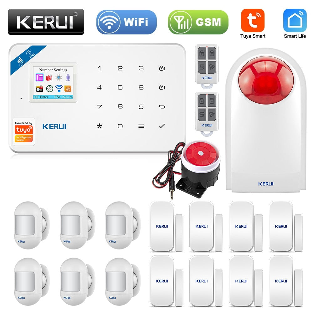 KERUI W181 Tuya Smart Home WIFI GSM Alarm System Burglar Home Security Alarm App Control Motion Sensor 6 Languages Garage alarm