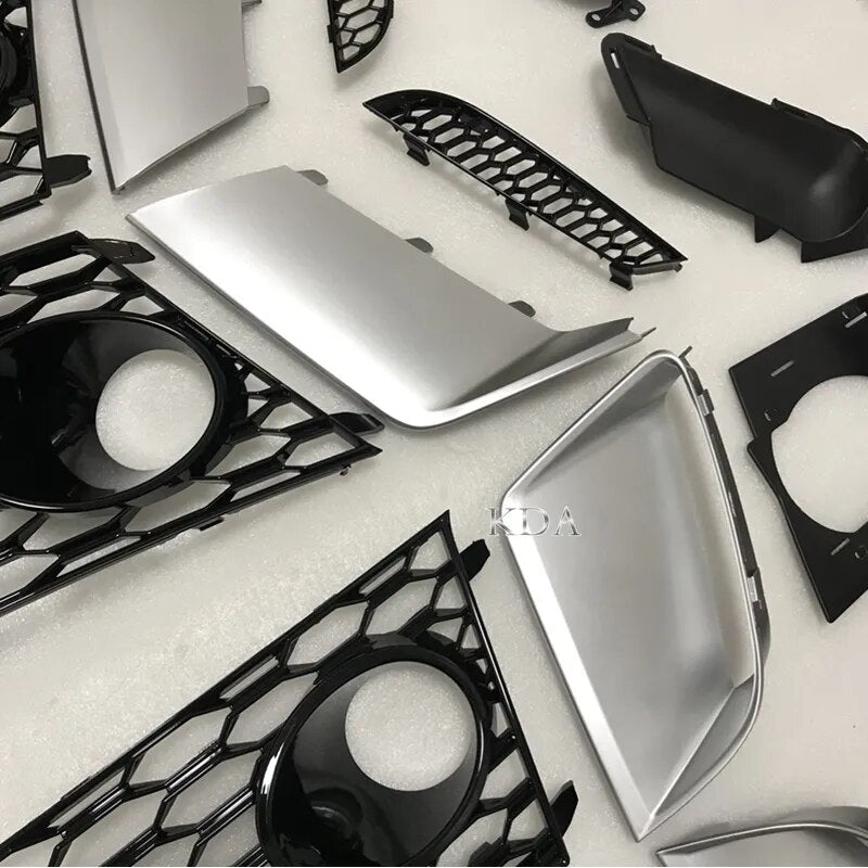 Auto Front Lower Bumper Fog Light Grille Grill Cover Frame Only for Auto A6 A7 Front Grill Upgraded to RS7 RS6 Silver Trim