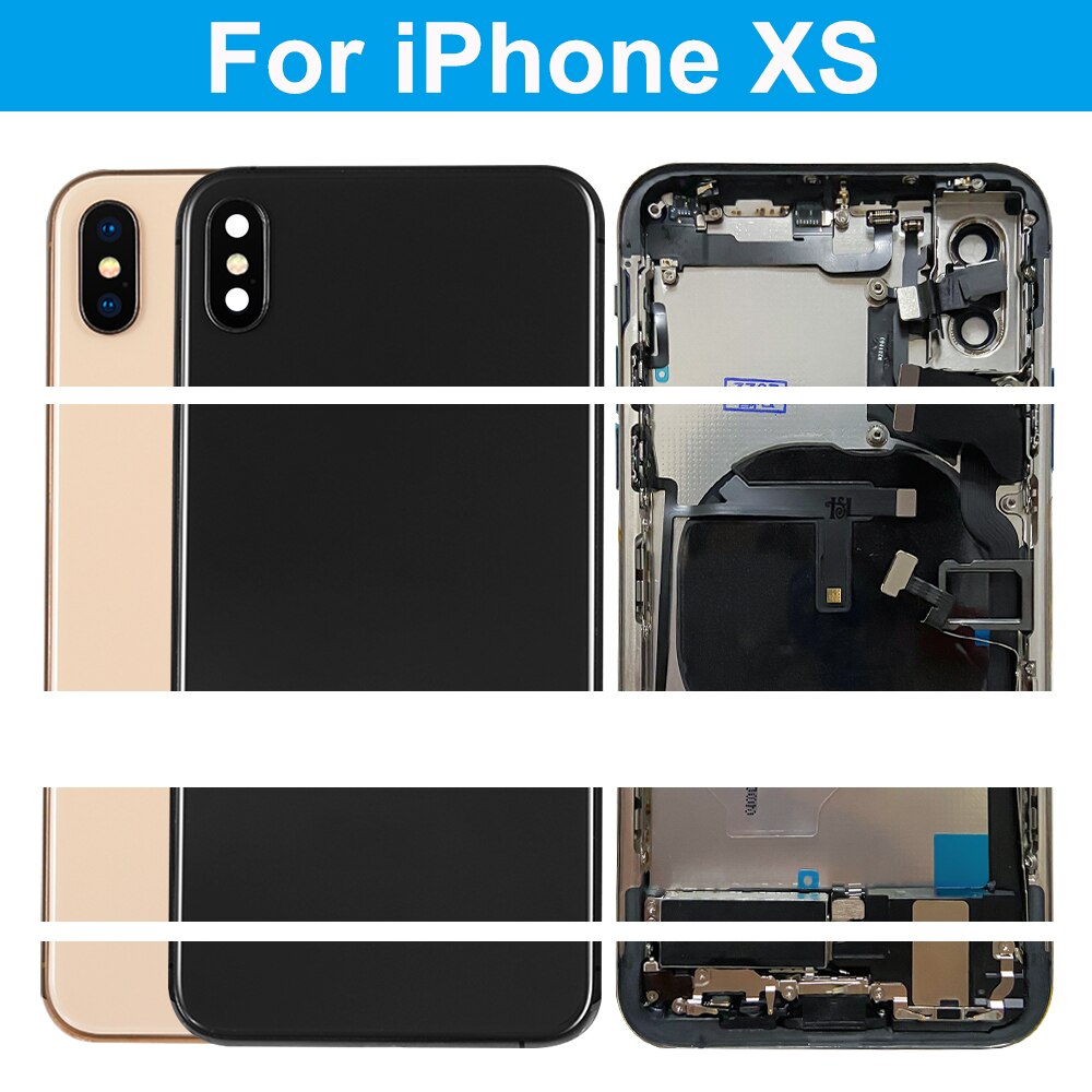 Full Assembly Back Cover For iPhone X XS Housing Battery Middle Chassis Frame Rear Door Case With Flex Cable Phone Repair Parts