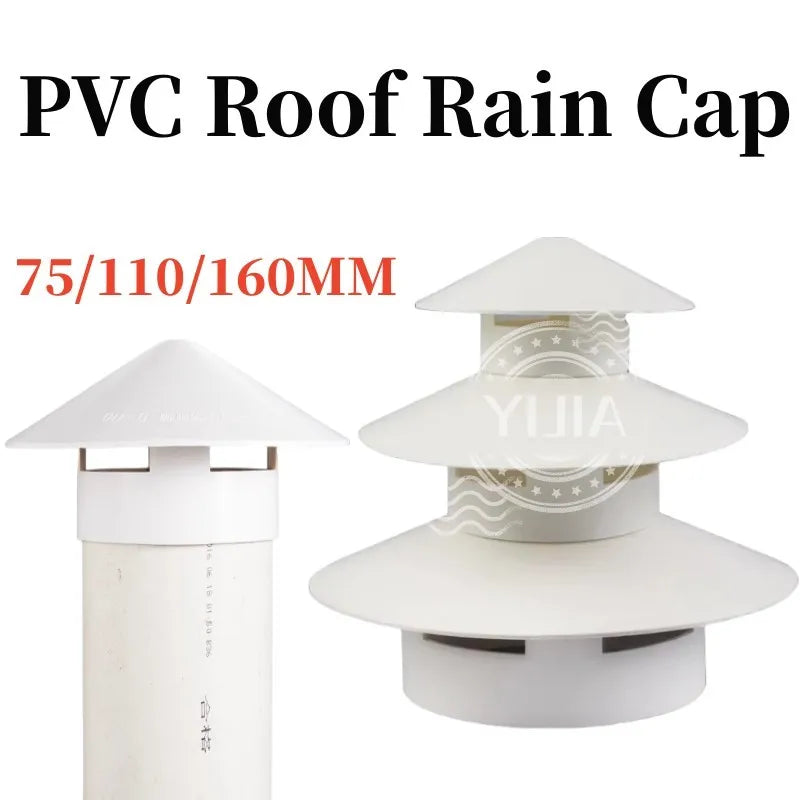 PVC Roof Air Vent Grille Round Roof Rain Cap Pipe Waterproof Chimney Hat Cover for Wall Ceiling Ventilation Exhaust System