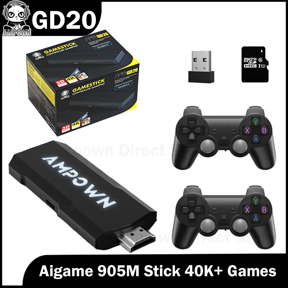 Ampown GD20 4K Game Stick Video Game Console 2.4G Wireless Controller CPU Aigame 905M Emuelec4.3 Support Retro 40K+ Games GD 20