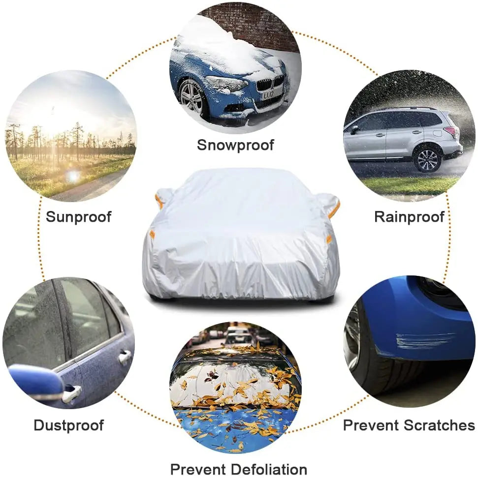 Kayme Multi-Layer Full Car Cover Waterproof Breathable with Zipper and Cotton Lining,Outdoor Sun Rain Snow Dust and Leaf Protect