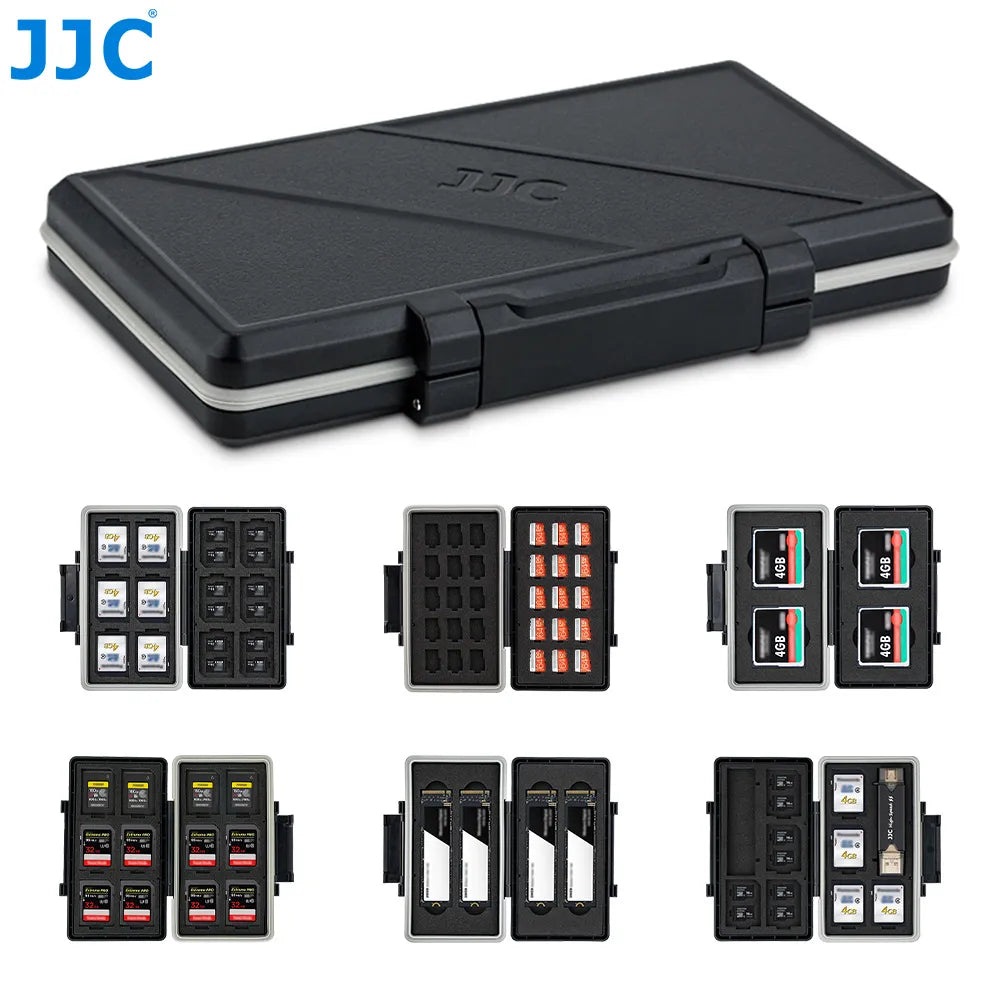 JJC Waterproof Memory Card Case Holder Container SD/MicroSD/Micro SD/TF/CF/CF Type A/XQD/SSD Storage Box Memory Card Accessories