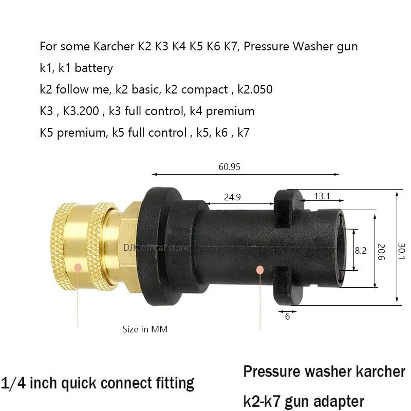 1/4'' Quick Connect Female Fitting and High Pressure Washer Gun Nozzle Adapter for Karcher K2 to K7 Snow Foam Lance Washing Jet