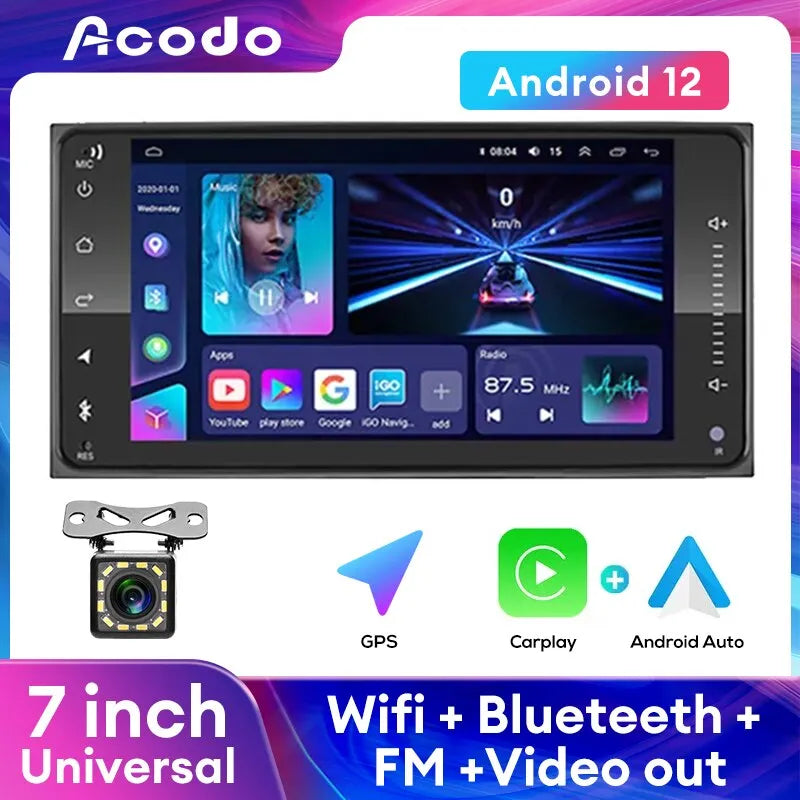 Acodo 2 Din Android 12 Universal 7Inch Car Radio For Toyota GPS Navigaion Head Unit 7 Inch Carplay Android Auto Player