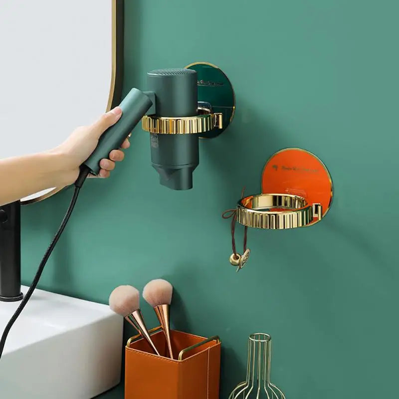 Light Luxury Hair Dryer Bracket Self-adhesive No Punching Simple Gold Plated Three Color Wall Mounted Bathroom Storage Accessory
