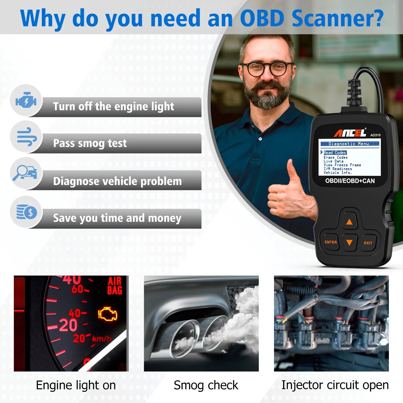 Ancel AD310 Car Full OBD2 Diagnostic Tools OBD 2 Automotive Professional Code Reader Scanner Check Engine Auto OBD ll Scanner