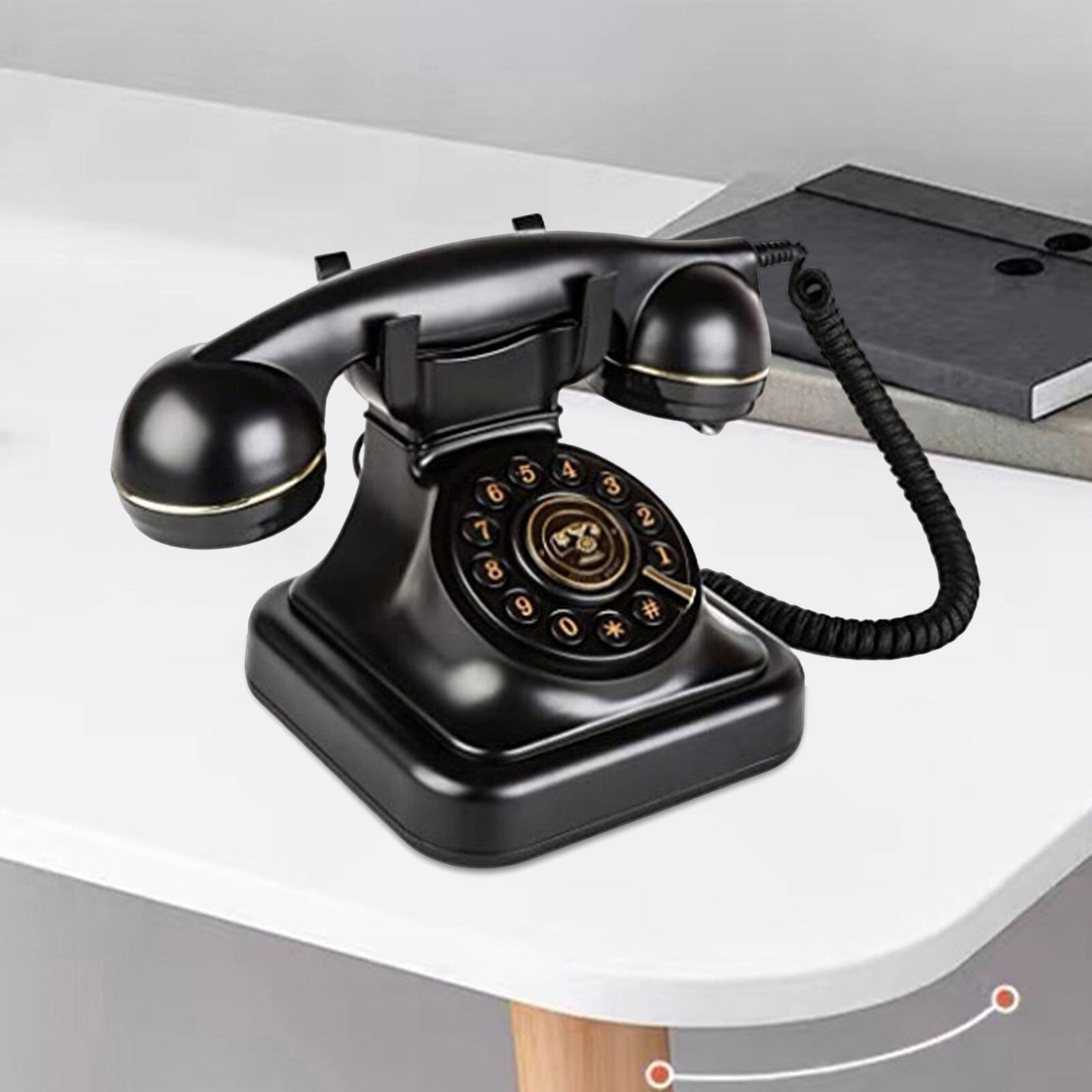 Corded Phone Old Fashioned Landline Phones Volume Adjustment Function with Mechanical Bell Button Dial for Home Decorations