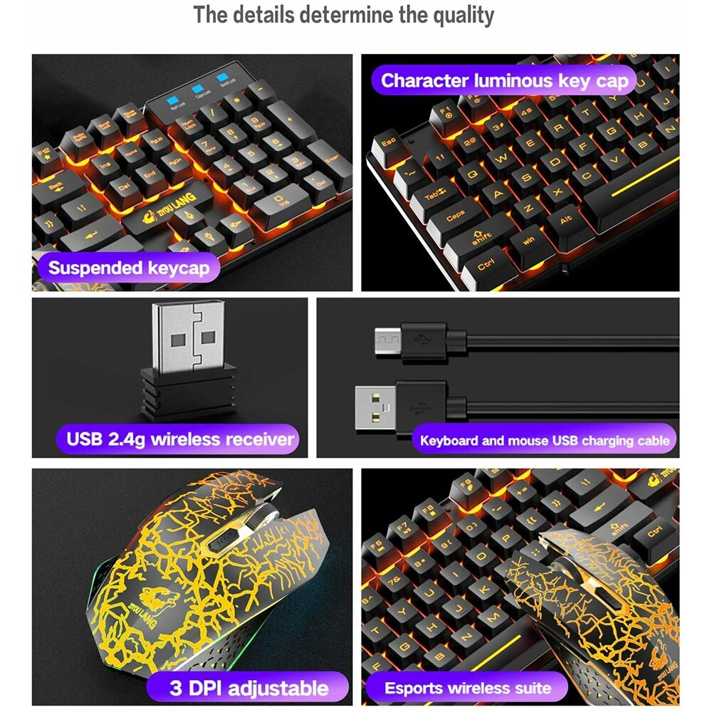 Gaming Mechanical Keyboard  Feel Rainbow LED Backlight USB Keyboard and Mouse Set Ergonomic for PC Laptop Computer Gamer