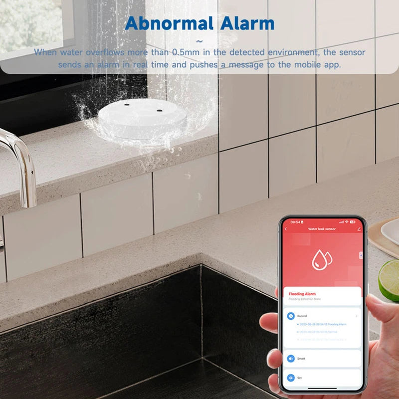 Zigbee Water Sensor Smart Life Leakage Sensor Water Linkage Alarm App Remote Monitoring Water Leak Detector Works with Tuya Hub