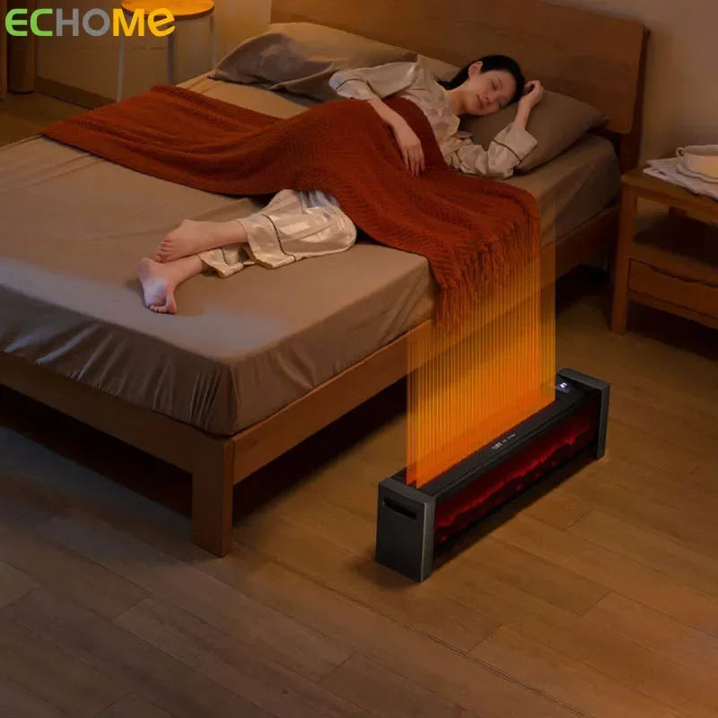 Electric Heater 3D Simulation Flame Warmer Quick Heating Household Floor Warm Air Blower Winter Electric Fireplace Skirting Line