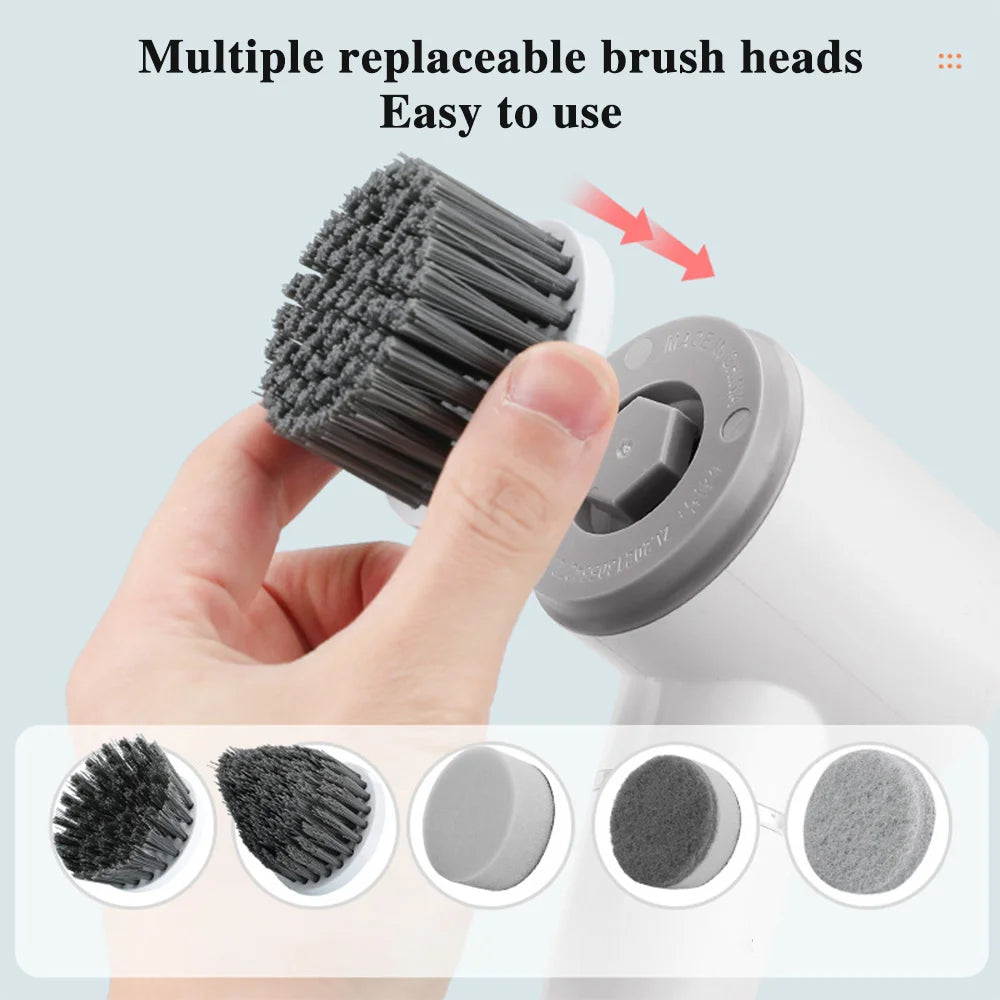 Rechargeable Electric Cleaning Brush Multifunctional USB Charging Bathroom with 5 Replaceable Heads  Kitchen Cleaning Tool