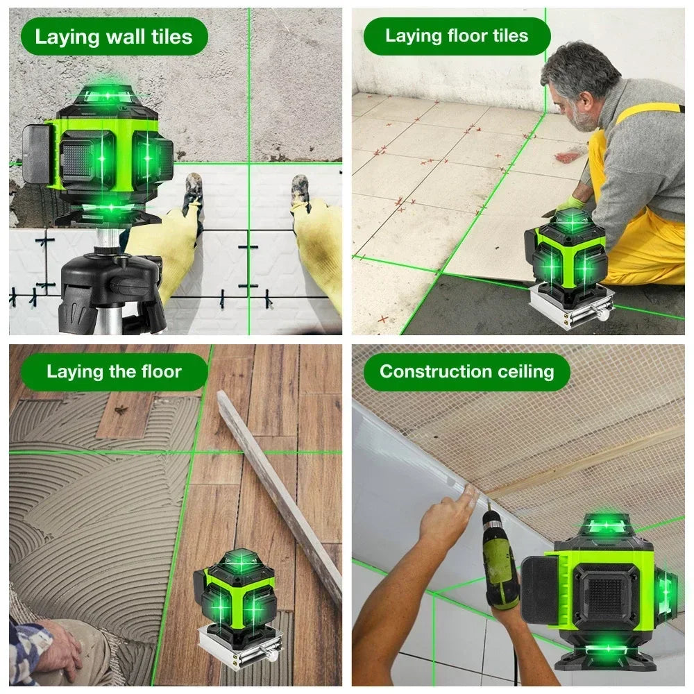 3D/4D 16 Lines Laser Level Tool Vertical Horizontal Lines with 3° Self-Leveling Function 360° Laser Level With Green Light