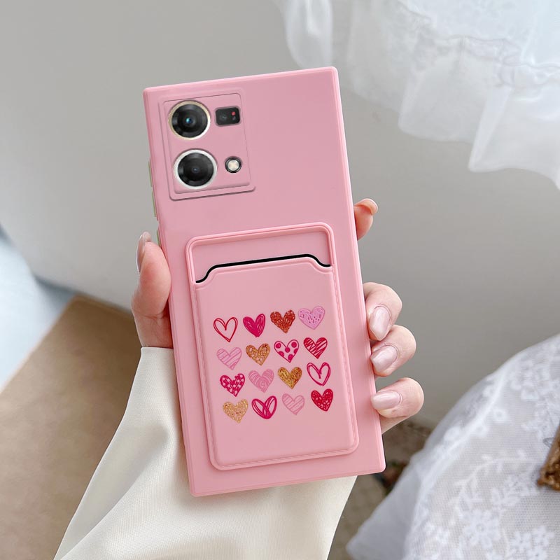 Cartoon Card Slot Holder Phone Case For Oppo Reno 7 Reno7 4G 5G Reno5 5 6 6Z 7Z 5K 8 8T Reno8T Reno8  Reno6 Reno6Z 4G 5G Cover