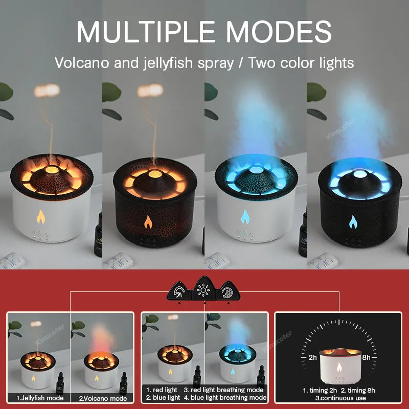 Jellyfish Smoke Ring Volcanic Flame Aroma Diffuser 360ml Aromatherapy Essential Oil Diffuser Air Humidifier Christmas Gift