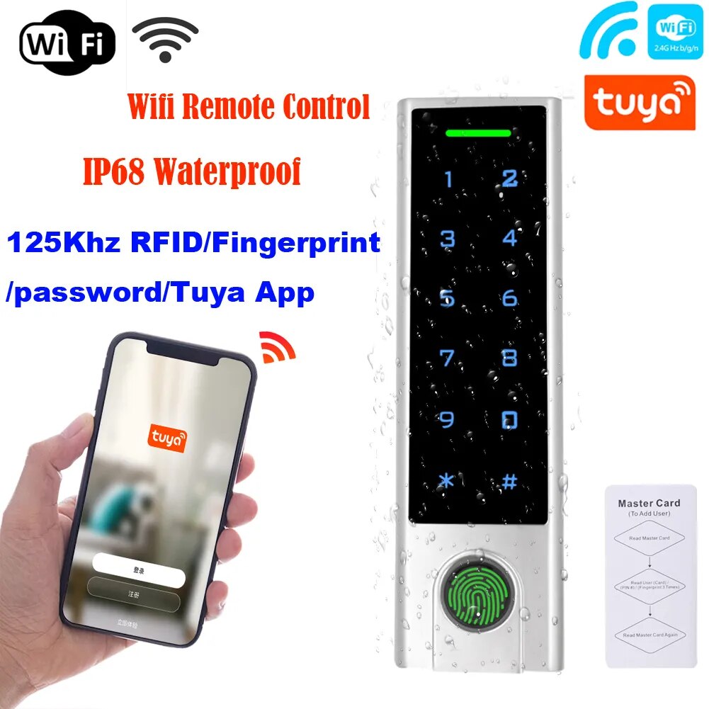 Tuya 2.4G Wifi Remote Control Gate Opener 125Khz RFID Access Controller Fingerprint Waterproof Access Control Wireless Door Lock