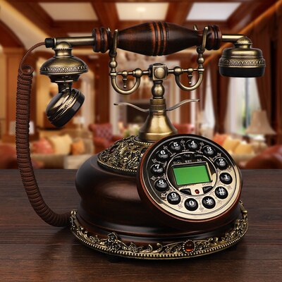 Solid Wood Antique Classics Old Telephone Retro Home Fashion Creative Wired House Fixed Phone Office Turntable Landline
