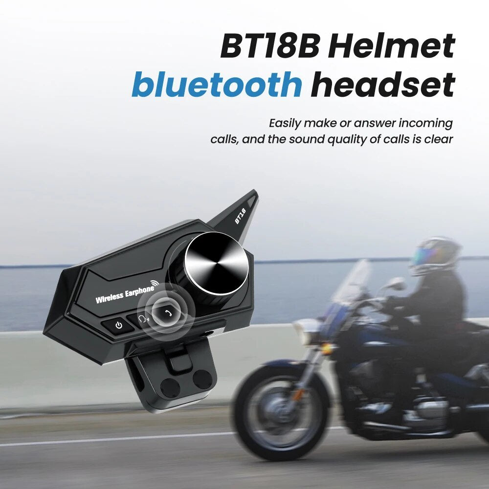 BT18 Motorcycle Helmet Bluetooth 5.0 Headset Waterproof Wireless Earphones Hands Free Call Kit for Motorbike Helmets