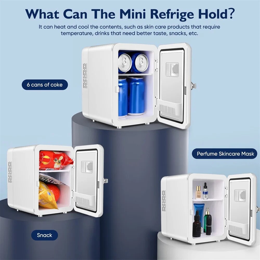 4L 6 Cans Small Refrigeration Warm Heat Mini Fridge Refrigerator Cosmetics Mask Beverage Dormitory Refrigerators Cooler