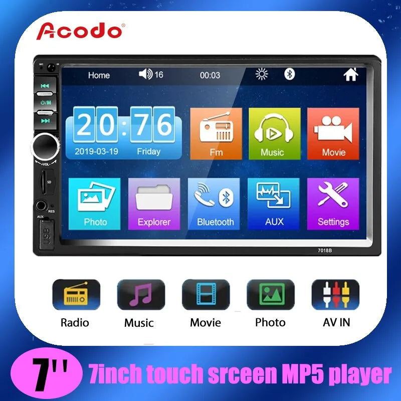 Acodo 2din Stereo 7inch Car Radio 2DIN Touch Screen Automotive Multimedia Bluetooth USB TF FM Radio Autoradio MP5 Player