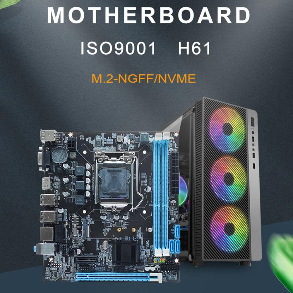 H61 Motherboard 16GB Micro-ATX Computer MainBoard LGA1155 Socket I3/I5/I7 CPU Support 2 X DDR3 Realtek 10/100 Mbps LAN Onboard