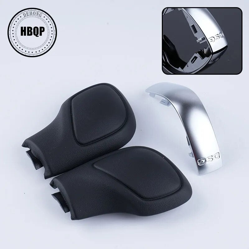 Black Leather Gear Shift Knob Side Cover With Shiny & Matte DSG For VW Golf 6 7 R G TI Passat B7 B8 CC R20 Jetta MK6 GLI