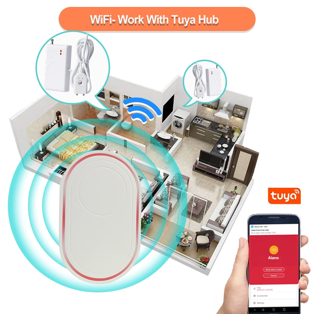Topvico 5pcs WiFi Water Detect Sensor For Leaks Basement Sump Pump Alarm Tuya Smart APP Notification, 5 Levels Volume