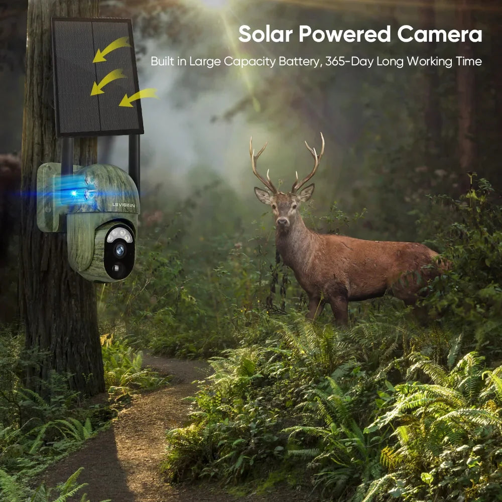 LS VISION 4MP 4G Solar Security Camera Wireless Outdoor WiFi Human/Animal Detection 2-Way Talk IP66 Waterproof Wildlife Camera