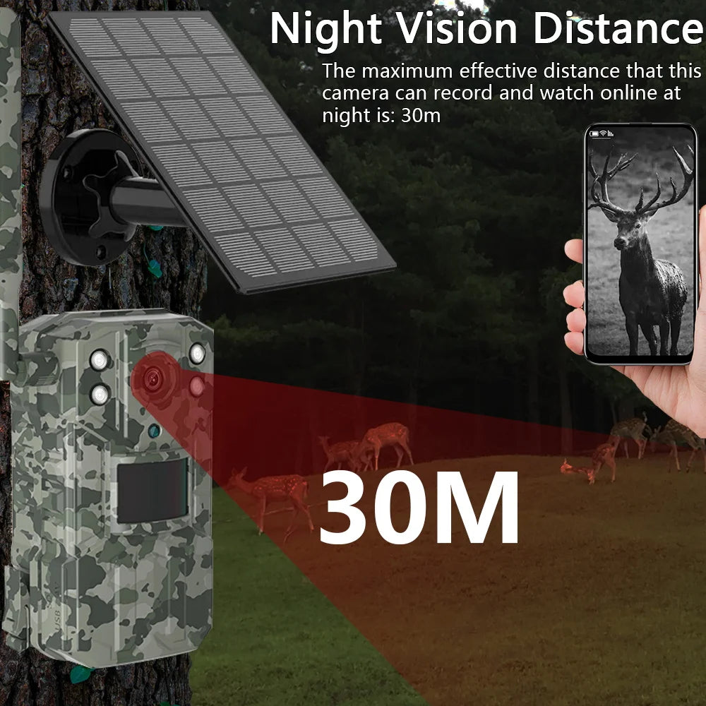 LMAKOOK 4K 14MP 4G SIM Card Solar Hunting Trail Camera Waterproof 20M PIR Motion Detection Wildlife Camera With 30M Night Vision