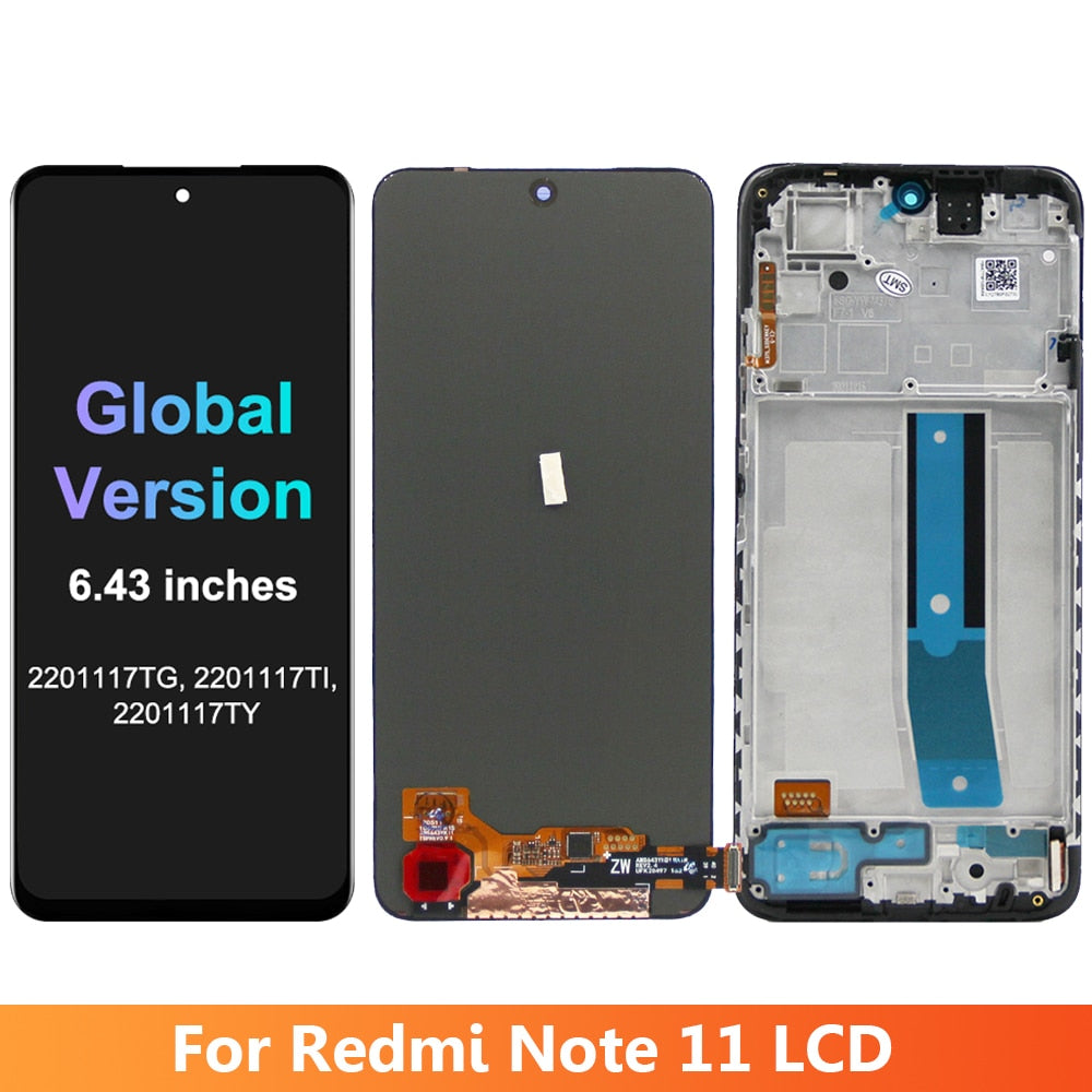 6.43" AMOLED Screen Replacement for Xiaomi Redmi Note 11 2201117TG Lcd Display Digital Touch Screen with Frame for Redmi Note 11