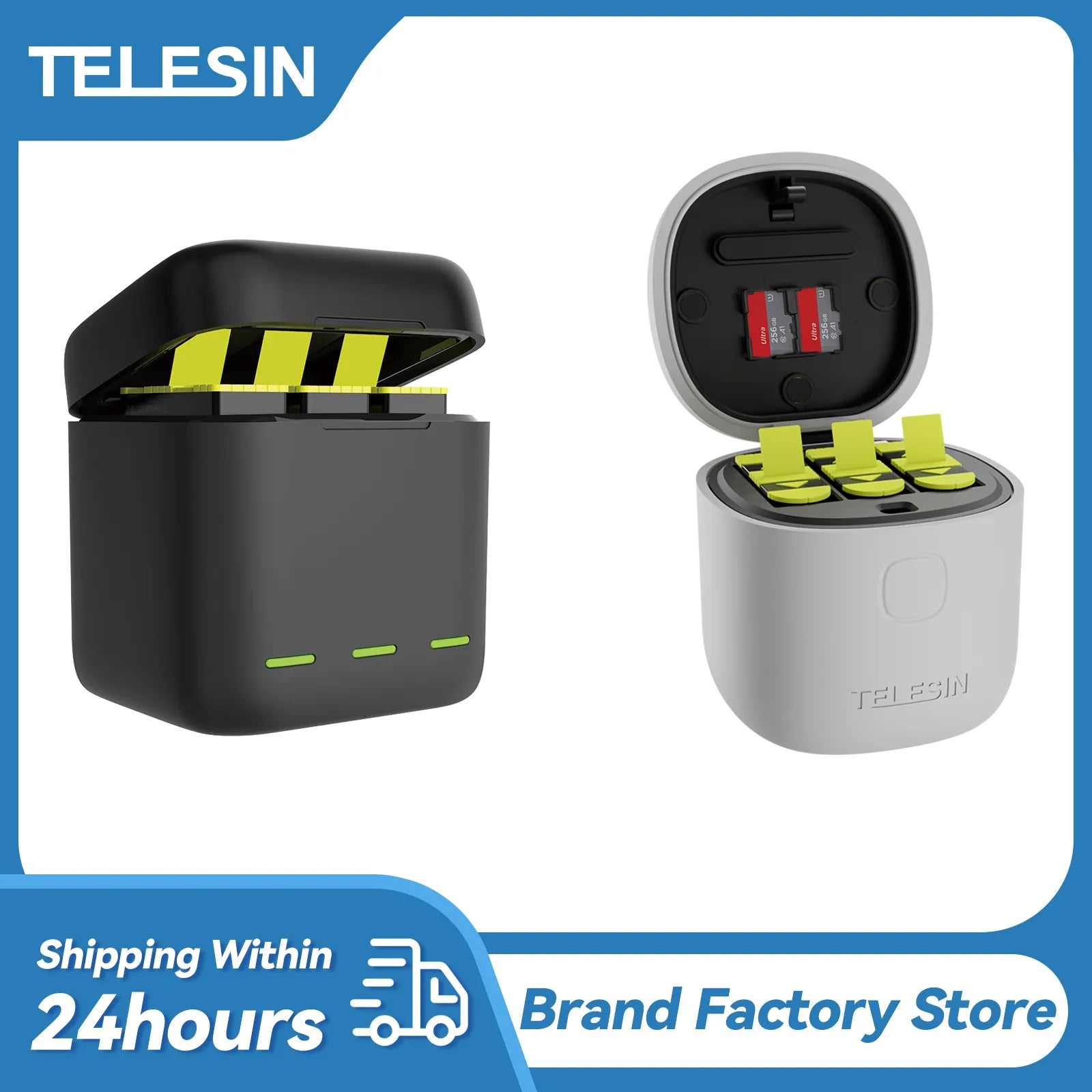 TELESIN Portable Battery Charger Fast Charging for GoPro 12 11 GoPro Hero 12 11 10 9 Black Action Camera Accessories