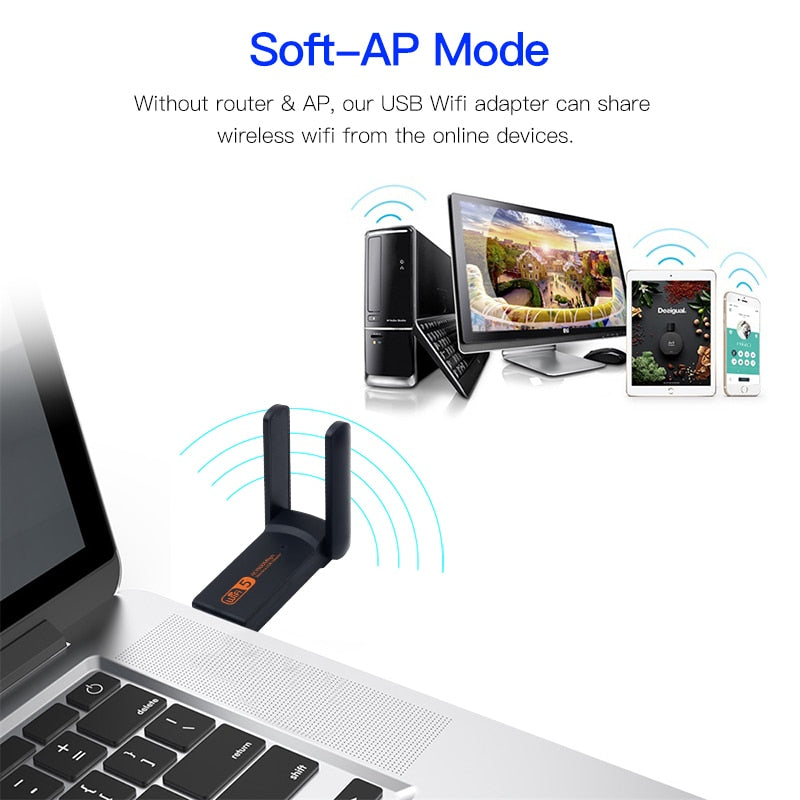 WiFi USB 3.0 Adapter 1300Mbps Bluetooth 4.2 Dual-Band 2.4GHz&5GHz Wifi Usb For PC Desktop Laptop Network Card Wireless Receiver