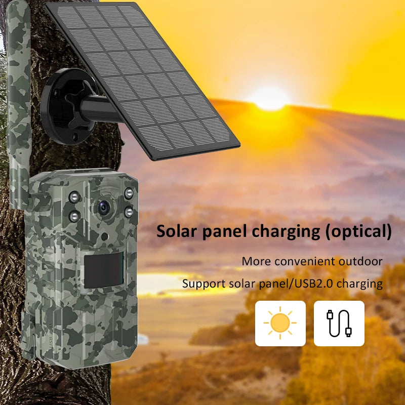 Gadinan 4K 14MP 4G Solar Hunting Trail Camera Waterproof 20M PIR Motion Detection Wildlife Camera With 30M Night Vision SIM Card