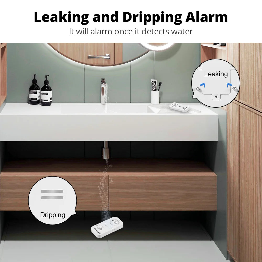 Fuers 433mhz Water Leakage Sensor Detector Alarm Sensitive Leak and Drip Alert With 90db Loud Home Security Overflow Sensor