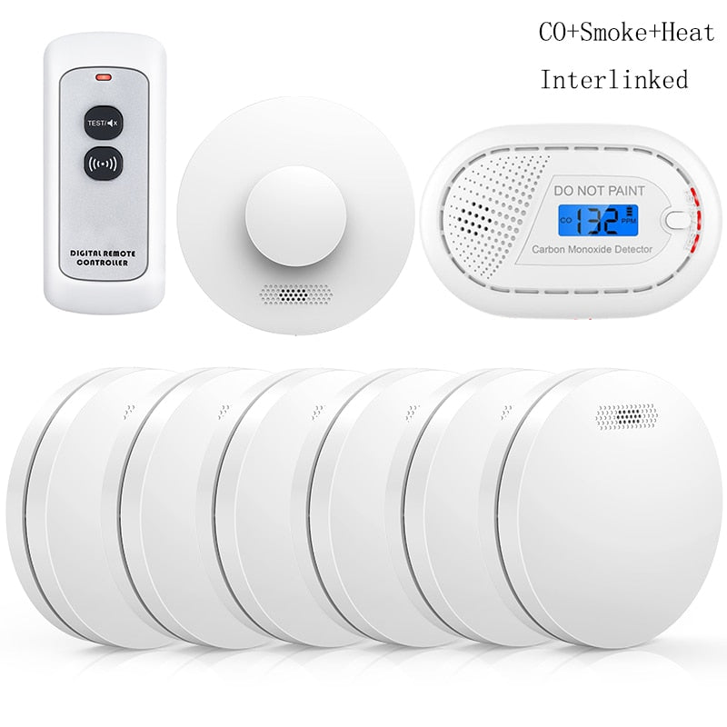 CPVAN Wireless Interlinked Smoke, Heat & Carbon Monoxide Alarm Bundle with Remote Control Fire Protect Smoke Detector,Pre Linked