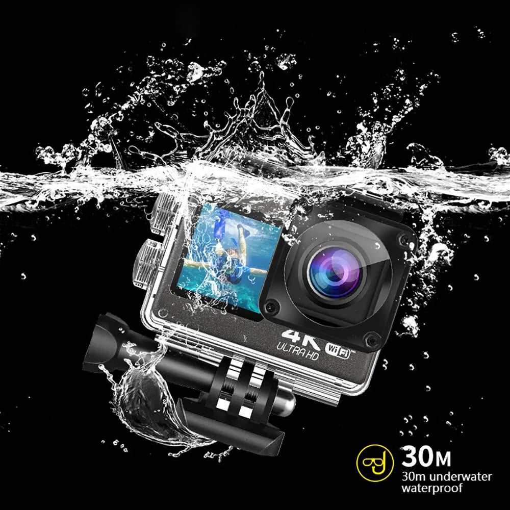 Action Camera 4K 60FPS 24MP 2.0 Touch LCD EIS Dual Screen Wi-Fi 170D 30m Waterproof Remote Control 4X Zoom Go Sports Pro Cam