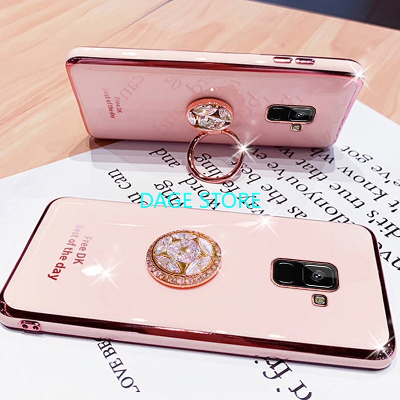 For Samsung Galaxy A5 A8 Plus A6 Plus J8 2018 Electroplated  Phone Case Bling Crystal Holder Cover Soft TPU Back Cover
