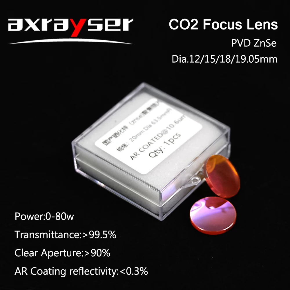 CO2 Focus Lens CVD/PVD ZnSe GaAs Dia.18 19.05 20mm FL38.1 50.8 63.5mm for Laser Engraving Cutting Machine