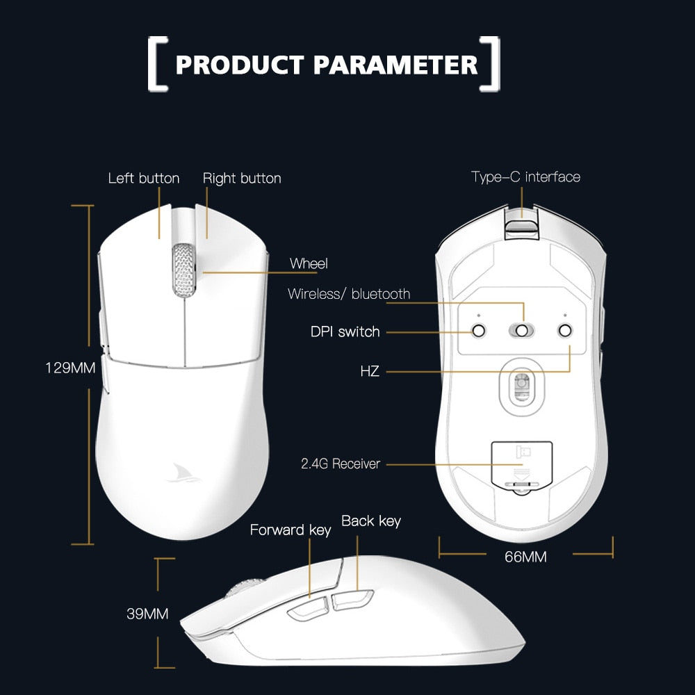 Motospeed Darmoshark M3 Wireless Bluetooth Gaming Mouse 26000DPI PAM3395 Optical Computer Office Mouse Macro Drive For Laptop PC