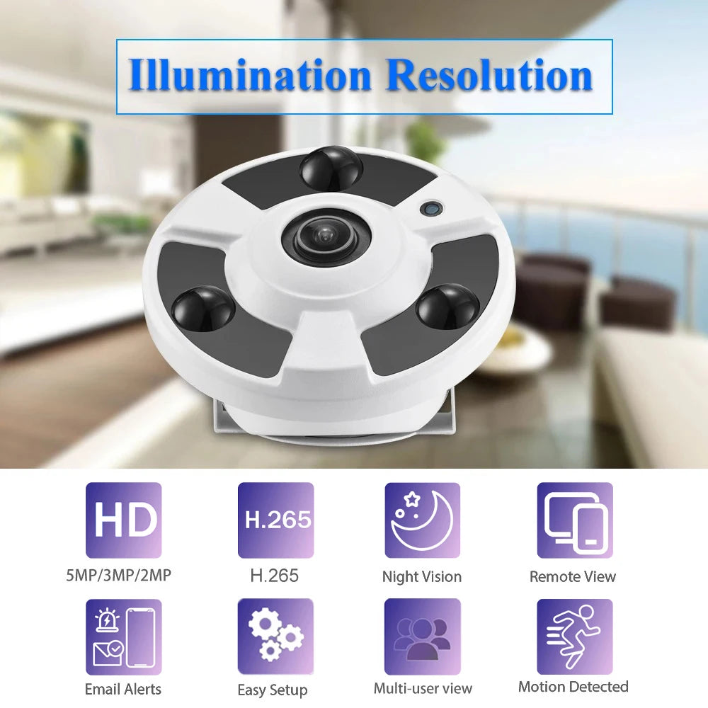Gadinan HD 4K 8MP IP Camera Audio Fisheye Lens 180 Degree Wide Angle Panoramic Security Protection Indoor CCTV Home Surveillance