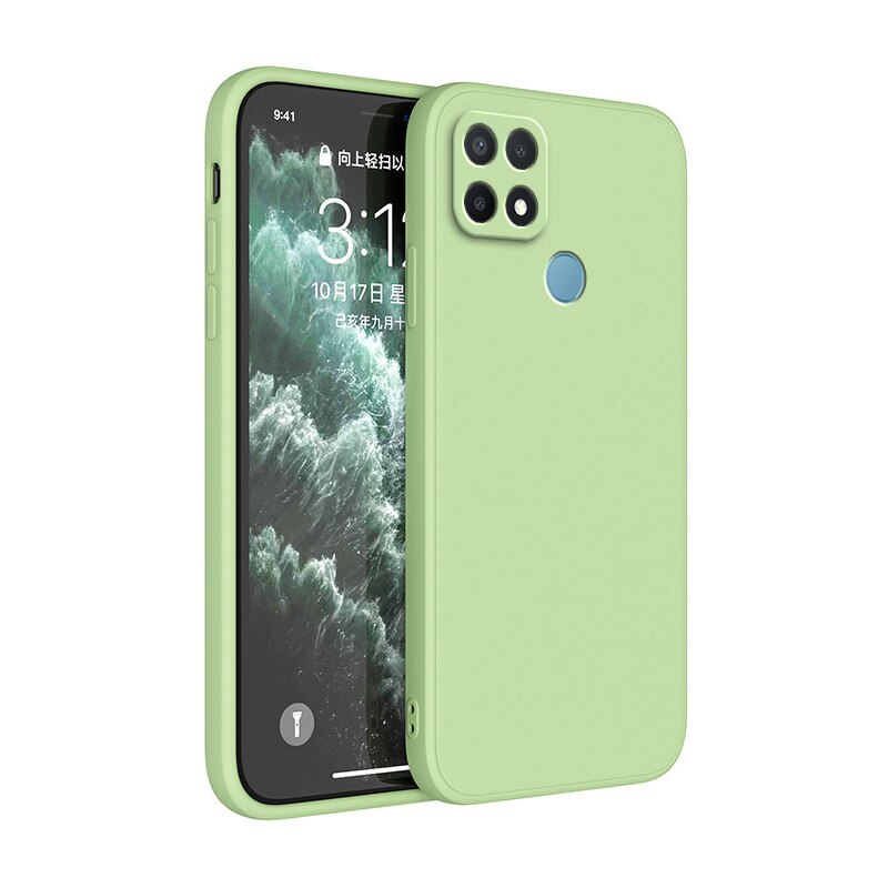 Original Soft Case for OPPO A15 A15S A35 2021 Coque Lens Protection Shockproof Square Liquid Silicone Luxury Classic Cover Funda